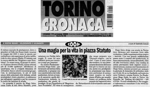 Ritaglio: Una magia per la vita in piazza Statuto