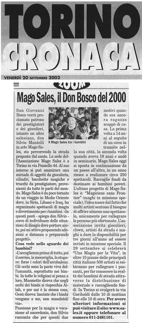 Ritaglio: Mago Sales, il Don Bosco del 2000