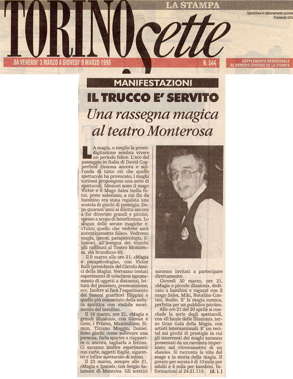 Ritaglio: il trucco è servito - una rassegna magica al teatro Monterosa