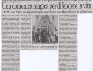 Una domenica magica per difendere la vita. A Colle Don Bosco un appuntamento imperdibile con Mago Sales e la Solidarietà