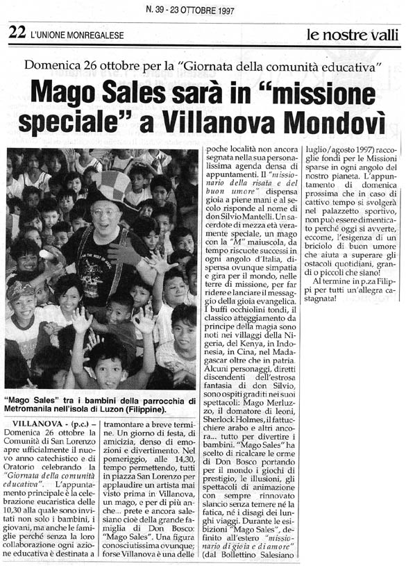 Ritaglio: Mago Sales sarà in "missione speciale" a Villanova di Mondovì
