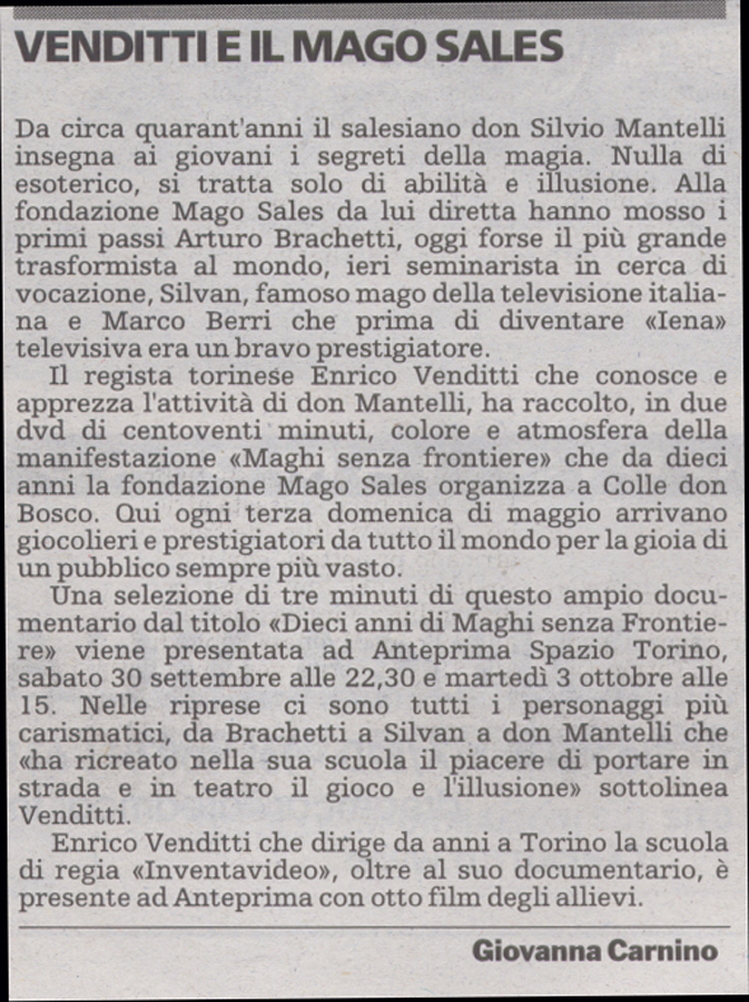 Ritaglio: Venditti e il Mago Sales